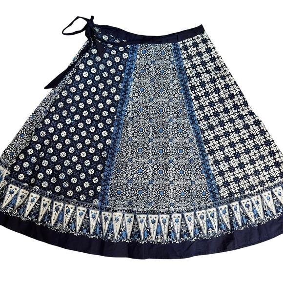 Batik Keris Navy Blue Wrap Skirt One Size Wax Print Cotton - Picture 10 of 12